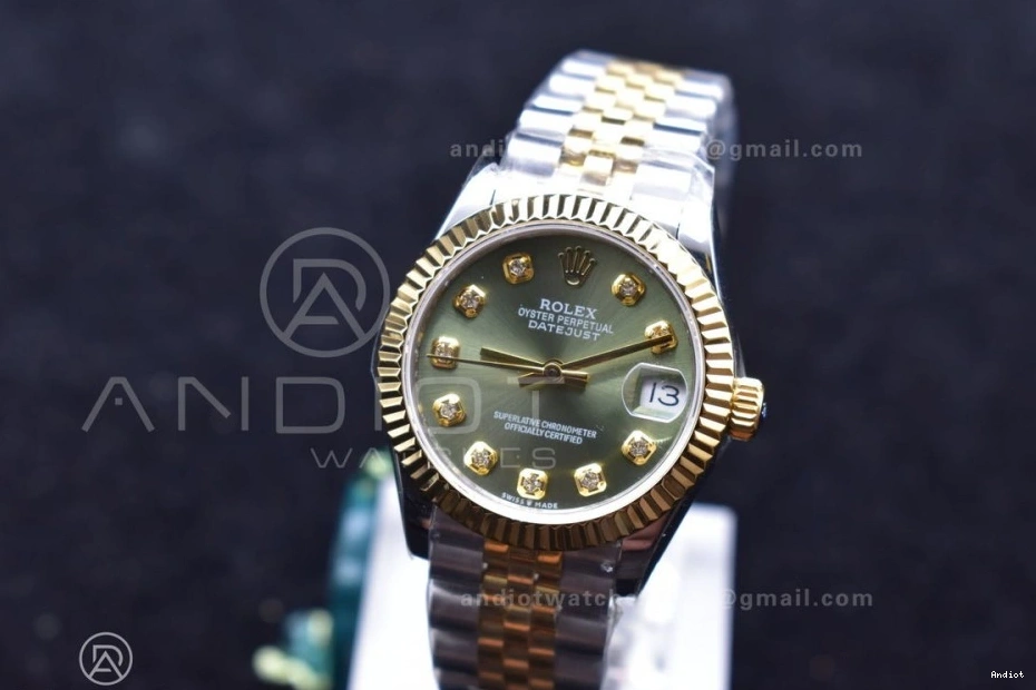 Green Dial on 278289 Syle Markers Steel 31 DateJust WF 316L Fluted Bracelet and President Bezel Ladies 0316